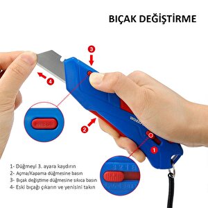 Workpro Wp213010 Kemer Askı Kancalı Otomatik Geri Çekilebilir Mandallı Rötuş Maket Bıçağı + 3 Adet Yedek Bıçak