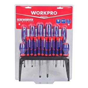 Workpro Wp200506 18 Parça Duvar Askı Aparatlı Profesyonel Cr-v Manyetik Tornavida Seti