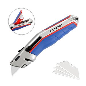 Workpro Wp213015 Ağır Hizmet Alüminyum Gövde Otomatik Geri Çekilebilir Rötuş Maket Bıçağı + 5 Adet Yedek Bıçak