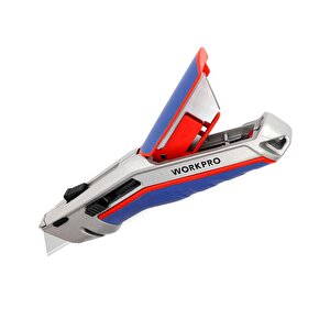Workpro Wp213015 Ağır Hizmet Alüminyum Gövde Otomatik Geri Çekilebilir Rötuş Maket Bıçağı + 5 Adet Yedek Bıçak