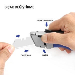 Workpro Wp213015 Ağır Hizmet Alüminyum Gövde Otomatik Geri Çekilebilir Rötuş Maket Bıçağı + 5 Adet Yedek Bıçak