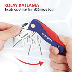Workpro Wp211006 Ağır Hizmet Paslanmaz Çelik Gövde Katlanır Rötuş Maket Bıçağı + 6 Adet Yedek Bıçak