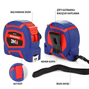 Workpro Wp261008 3mx16mm/10ft. Naylon Kaplama Sarı Çelik Şerit Metre