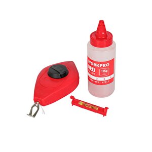Workpro Wp329019 Çizim İpi Seti 115gr Kırmızı Çizim İpi Boyası + Mini Su Terazisi + 30m Çizim İpi