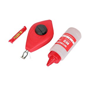 Workpro Wp329019 Çizim İpi Seti 115gr Kırmızı Çizim İpi Boyası + Mini Su Terazisi + 30m Çizim İpi