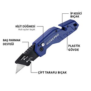 Workpro Wp211008 Profesyonel Katlanır Çok Amaçlı Rötuş Maket Bıçağı + 10 Adet Yedek Bıçak