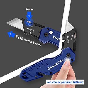 Workpro Wp211008 Profesyonel Katlanır Çok Amaçlı Rötuş Maket Bıçağı + 10 Adet Yedek Bıçak