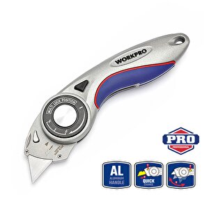 Workpro Wp211013 Ağır Hizmet Alüminyum Gövde Açı Ayarlı Katlanır Rötuş Maket Bıçağı + 5 Adet Yedek Bıçak