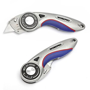 Workpro Wp211013 Ağır Hizmet Alüminyum Gövde Açı Ayarlı Katlanır Rötuş Maket Bıçağı + 5 Adet Yedek Bıçak