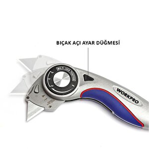 Workpro Wp211013 Ağır Hizmet Alüminyum Gövde Açı Ayarlı Katlanır Rötuş Maket Bıçağı + 5 Adet Yedek Bıçak