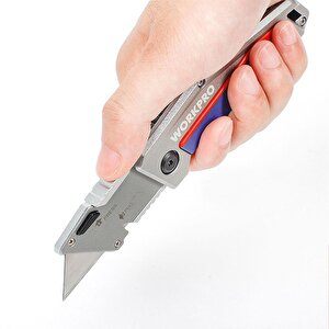 Workpro Wp211012 Ağır Hizmet Alüminyum Gövde Katlanır Rötuş Maket Bıçağı + 10 Adet Yedek Bıçak