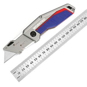 Workpro Wp211012 Ağır Hizmet Alüminyum Gövde Katlanır Rötuş Maket Bıçağı + 10 Adet Yedek Bıçak