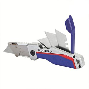 Workpro Wp211012 Ağır Hizmet Alüminyum Gövde Katlanır Rötuş Maket Bıçağı + 10 Adet Yedek Bıçak
