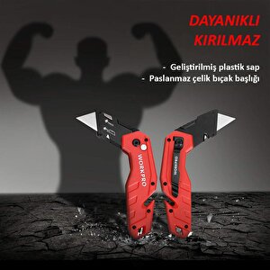 Workpro Wp211018 Profesyonel Katlanır Çok Amaçlı Rötuş Maket Bıçağı + 10 Adet Yedek Bıçak