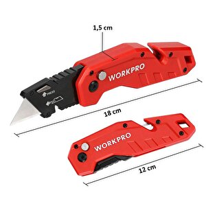 Workpro Wp211018 Profesyonel Katlanır Çok Amaçlı Rötuş Maket Bıçağı + 10 Adet Yedek Bıçak