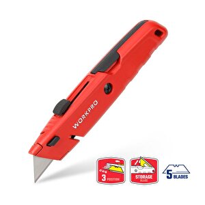 Workpro Wp213009 Ağır Hizmet Alüminyum Gövde Geri Çekilebilir Rötuş Maket Bıçağı + 5 Adet Yedek Bıçak