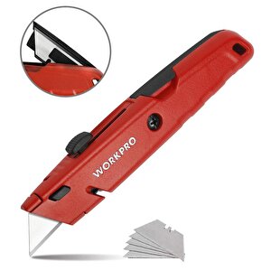 Workpro Wp213009 Ağır Hizmet Alüminyum Gövde Geri Çekilebilir Rötuş Maket Bıçağı + 5 Adet Yedek Bıçak