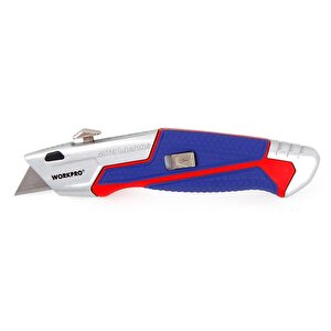 Workpro Wp213012 Ağır Hizmet Alüminyum Gövde Geri Çekilebilir Rötuş Maket Bıçağı + 4 Adet Yedek Bıçak