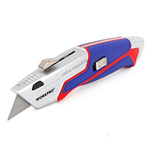 Workpro Wp213012 Ağır Hizmet Alüminyum Gövde Geri Çekilebilir Rötuş Maket Bıçağı + 4 Adet Yedek Bıçak