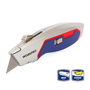 Workpro Wp213011 Ağır Hizmet Alüminyum Gövde Geri Çekilebilir Rötuş Maket Bıçağı + 3 Adet Yedek Bıçak