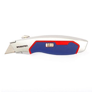 Workpro Wp213011 Ağır Hizmet Alüminyum Gövde Geri Çekilebilir Rötuş Maket Bıçağı + 3 Adet Yedek Bıçak