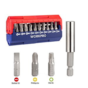 Workpro Wp221062 13 Parça Manyetik Cr-v Vidalama Bits Uç Seti