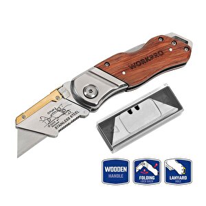 Workpro Wp211014 Ağır Hizmet Paslanmaz Çelik/ahşap Gövde Katlanır Rötuş Maket Bıçağı + 10 Adet Yedek Bıçak