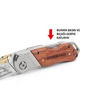 Workpro Wp211014 Ağır Hizmet Paslanmaz Çelik/ahşap Gövde Katlanır Rötuş Maket Bıçağı + 10 Adet Yedek Bıçak