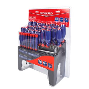 Workpro Wp200507 100 Parça Duvar Askı Aparatlı Profesyonel Cr-v Manyetik Tornavida Ve Bits Uç Seti