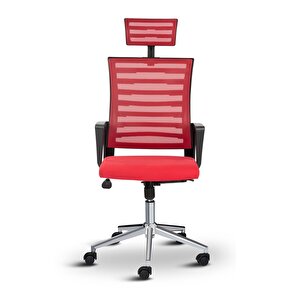 Capri Fileli Başlıklı Fileli Metal Ayaklı Ofis Koltuğu Çalışma Koltuğu Kırmızı