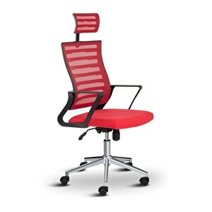 Capri Fileli Başlıklı Fileli Metal Ayaklı Ofis Koltuğu Çalışma Koltuğu Kırmızı