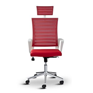 Ceo Fileli Başlıklı Metal Ayaklı Çalışma Koltuğu Ofis Sandalyesi Kırmızı