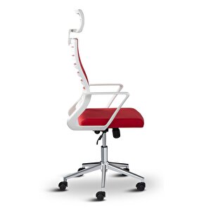Ceo Fileli Başlıklı Metal Ayaklı Çalışma Koltuğu Ofis Sandalyesi Kırmızı