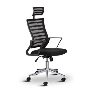 Capri Fileli Başlıklı Fileli Metal Ayaklı Ofis Koltuğu Çalışma Koltuğu Siyah