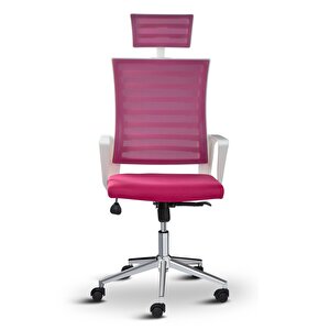 Ceo Fileli Başlıklı Metal Ayaklı Çalışma Koltuğu Ofis Sandalyesi Pembe