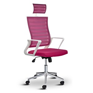 Ceo Fileli Başlıklı Metal Ayaklı Çalışma Koltuğu Ofis Sandalyesi Pembe