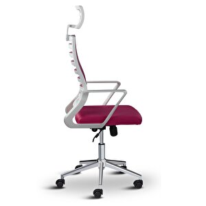 Ceo Fileli Başlıklı Metal Ayaklı Çalışma Koltuğu Ofis Sandalyesi Pembe