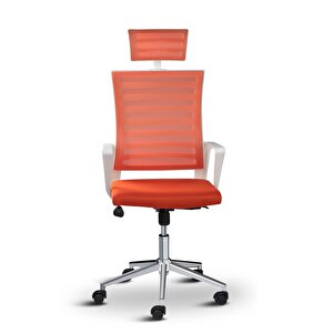 Ceo Fileli Başlıklı Metal Ayaklı Çalışma Koltuğu Ofis Sandalyesi Turuncu