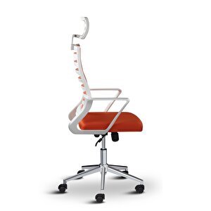 Ceo Fileli Başlıklı Metal Ayaklı Çalışma Koltuğu Ofis Sandalyesi Turuncu
