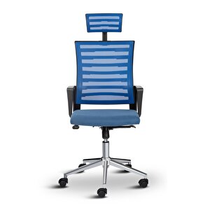 Capri Fileli Başlıklı Fileli Metal Ayaklı Ofis Koltuğu Çalışma Koltuğu Mavi