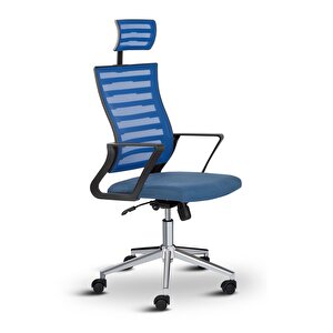 Capri Fileli Başlıklı Fileli Metal Ayaklı Ofis Koltuğu Çalışma Koltuğu Mavi