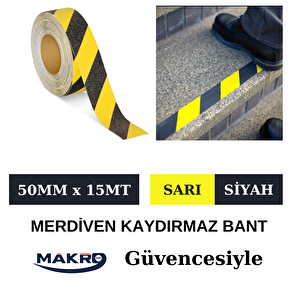Anti Slip Merdiven Kaydırmaz Bant 50mm X 15 Mt Sarı-siyah