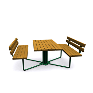 Ahşap Piknik Masası, 145cm Metal Ayaklı Sırtlıklı
