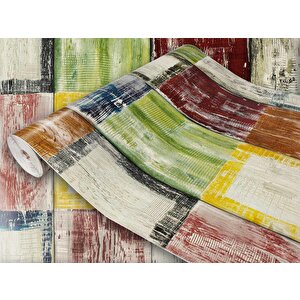 446-3177 Rengarenk Ahşap Desen Yapışkanlı Folyo (45cm X 2mt)