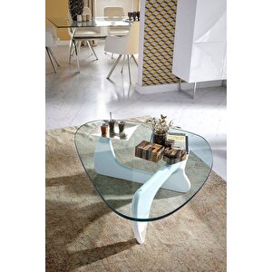 Vitra, Yeni Nesil Modern Elips Geometrik Orta Cam Sehpa, Beyaz Beyaz