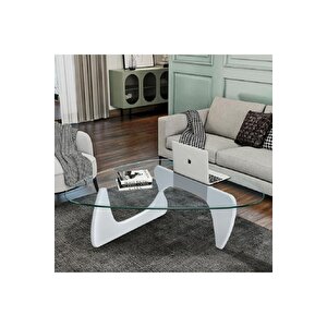 Vitra, Yeni Nesil Modern Elips Geometrik Orta Cam Sehpa, Beyaz Beyaz