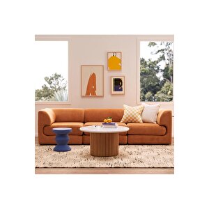 Nare, Yeni Nesil Modern Yuvarlak Ekru & Natural Ahşap Orta Sehpa Krem