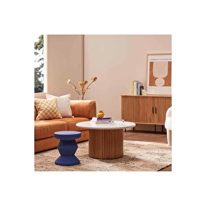 Nare, Yeni Nesil Modern Yuvarlak Ekru & Natural Ahşap Orta Sehpa Krem