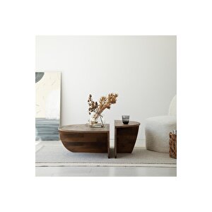 Cool, Yeni Nesil Modern 2 Parça Orta Sehpa, Ceviz Ceviz