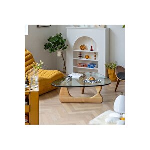 Vitra, Yeni Nesil Modern Elips Geometrik Orta Cam Sehpa, Natural Ceviz